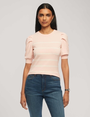 Hauts Anne Klein Corta Puff Sleeve Crew Neck With Stripes   | CIM-4714991